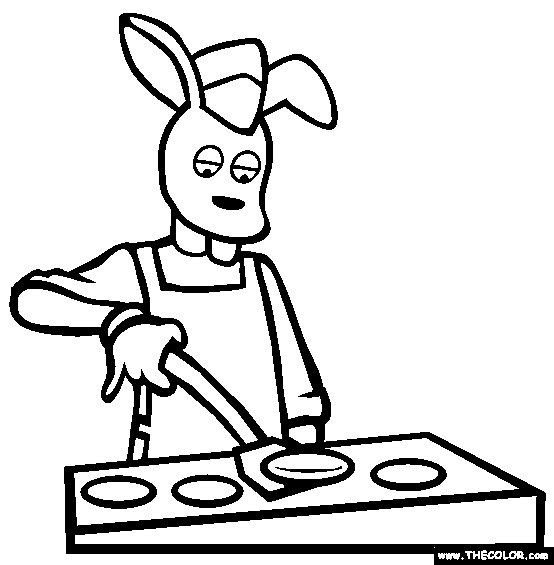 Bunny Flipping Burgers Online Coloring Page 