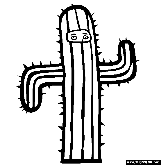 Halloween Cactus Costume Online Coloring Page