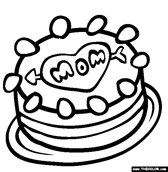 Mothers Day Cake Online Coloring Page