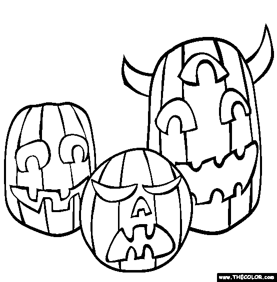 Carved Halloween Pumpkins Online Coloring Page