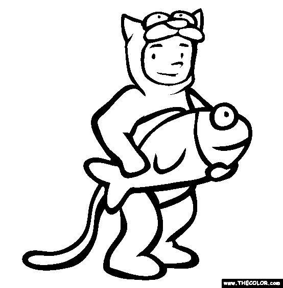 Halloween Cat Costume Online Coloring Page