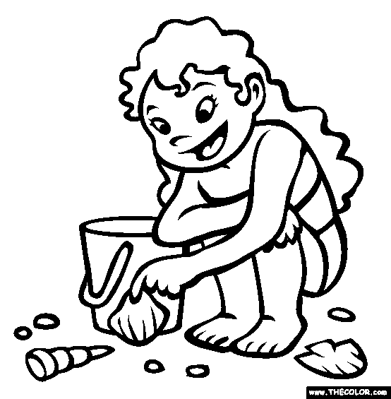 Collecting Shells Coloring Page