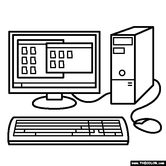 Computer Desktop Coloring Page