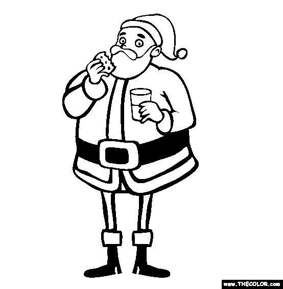 Santa Eating Cookies and Milk Coloring Page