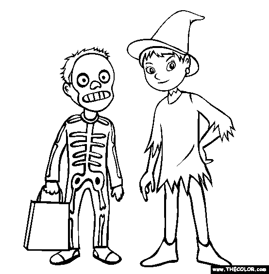 Halloween Trick or Treat Costumes Coloring Page