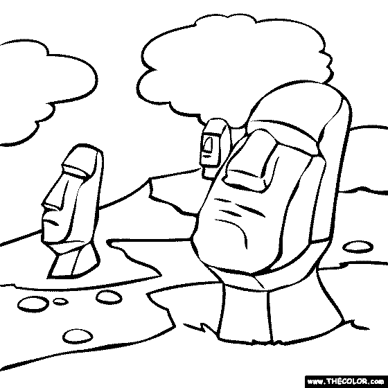Easter Island statues, moai Coloring Page