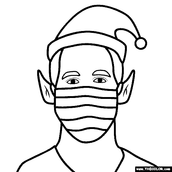 Elf Wearing Mask Coloring Page