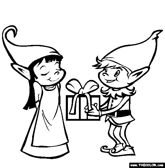 Gift Elves Christmas Coloring Page