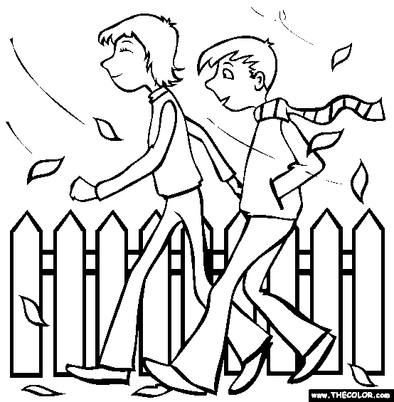 Fall Walk Coloring Page