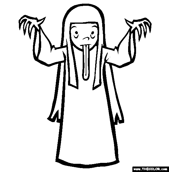 Scary Female Ghost Halloween Costume Coloring Page