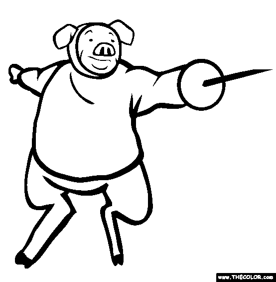 Fencing Pig Online Coloring Page 