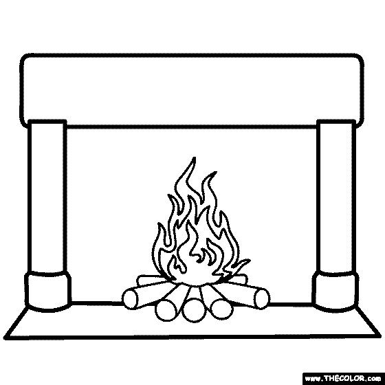 Fire in Fireplace Coloring Page