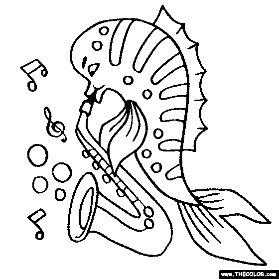 Fish-saxophone Coloring Page |Color Fish-saxophone