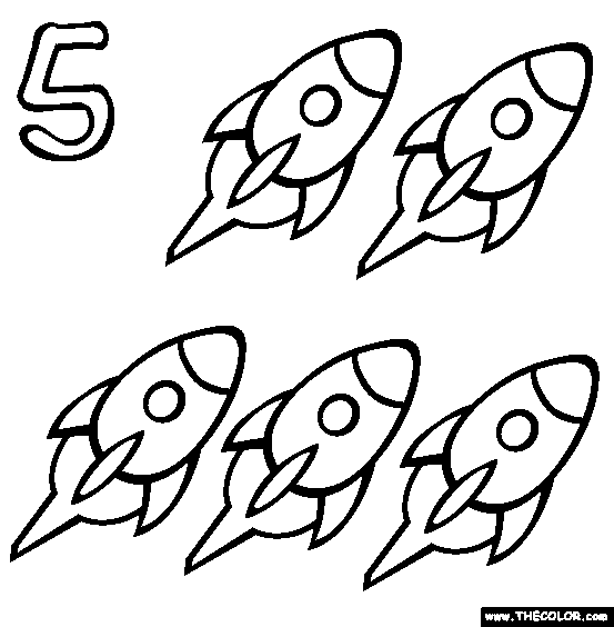 Five (Rockets) Coloring Page