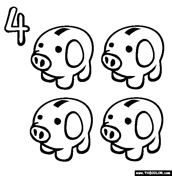 Four (Piggy Banks) Coloring Page