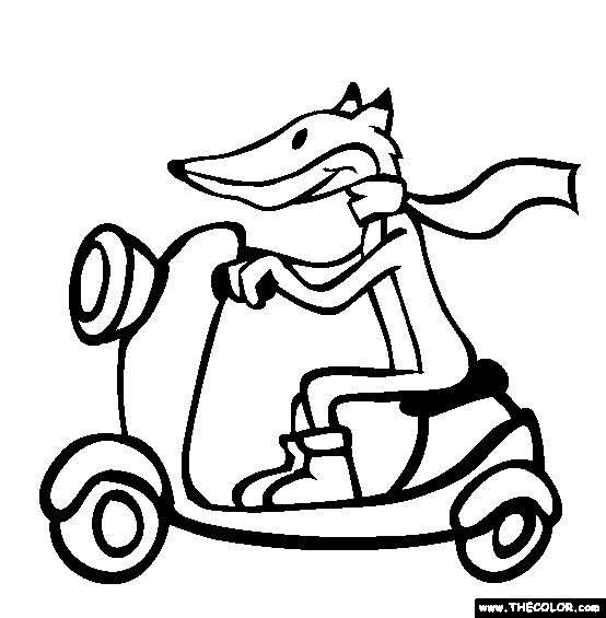 Fox On Scooter Coloring Page