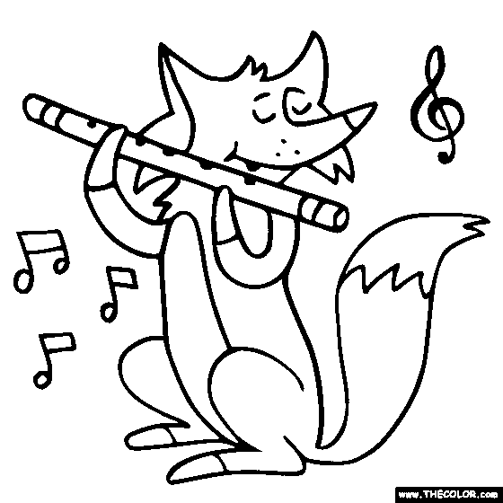Fox-flute Coloring Page, Color Woodwind Instrument