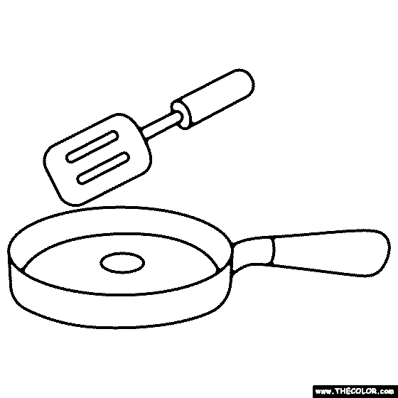 Frying Pan and Spatula Coloring Page