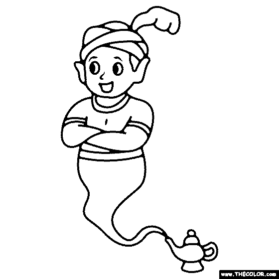 Genie With Magic Lamp Coloring Page