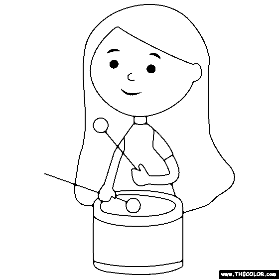 Girl Playing Drums Coloring Page