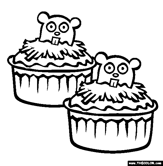 Groundhog Cupcakes Coloring Page