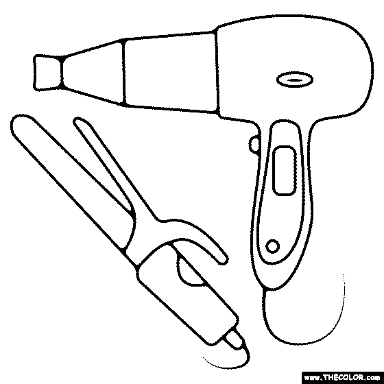 Hair Dryer and Curling Iron Coloring Page