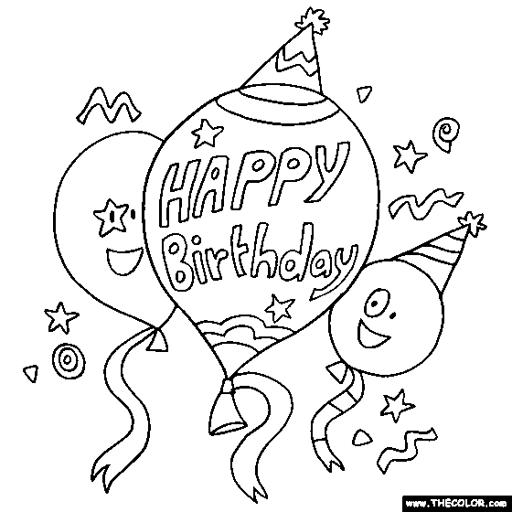 Happy Birthday Balloons Online Coloring Page