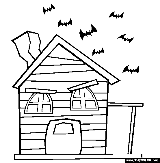 Halloween Haunted House Online Coloring Page