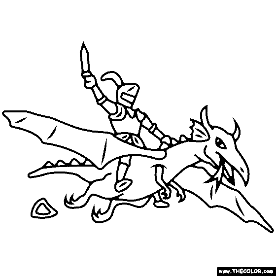 Knight Flying On Dragon Coloring Page