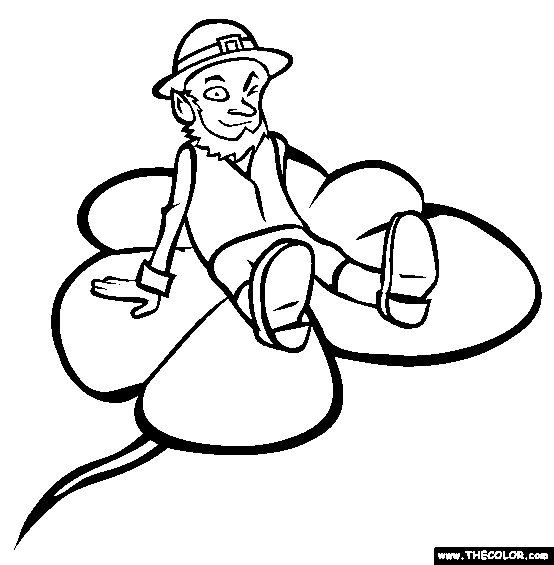 Leprechaun on Fourleaf Clover Coloring Page