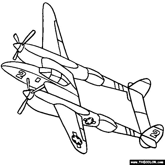 Lockheed P-38 Lightning WWII Airplane Coloring