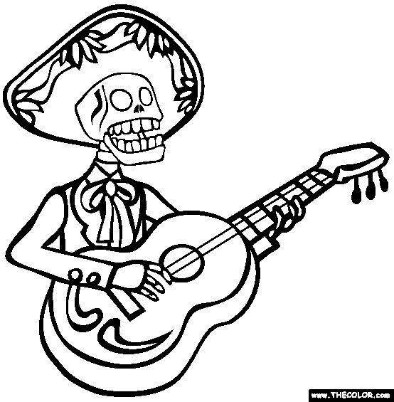 Mariachi Skeleton Coloring Page