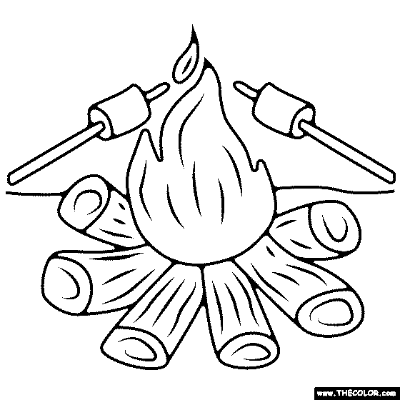 Marshmallow Over Campfire Coloring Page