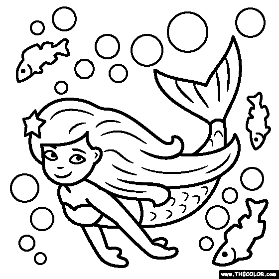 Mermaid Under Water Coloring Page