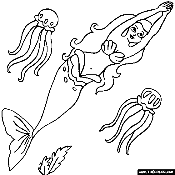 Mermaid with Jellyfish Friends Online Coloring