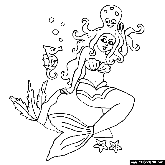 Mermaid with Friends Online Coloring Page