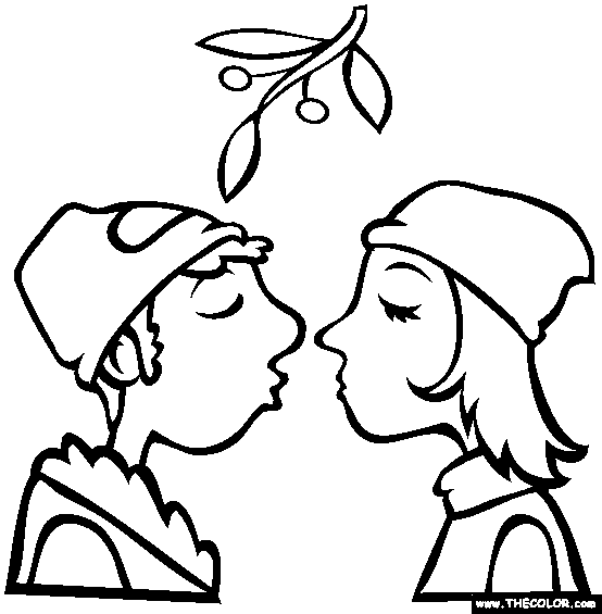 Kissing under the Mistletoe Christmas Coloring