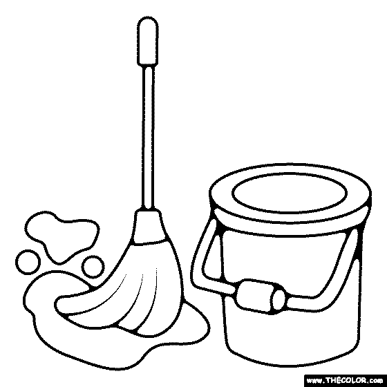 Mop and Bucket Coloring Page