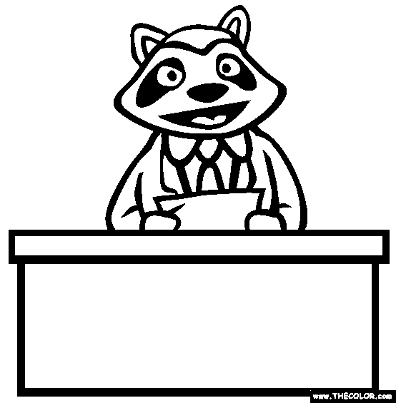 News Anchor Racoon Online Coloring Page