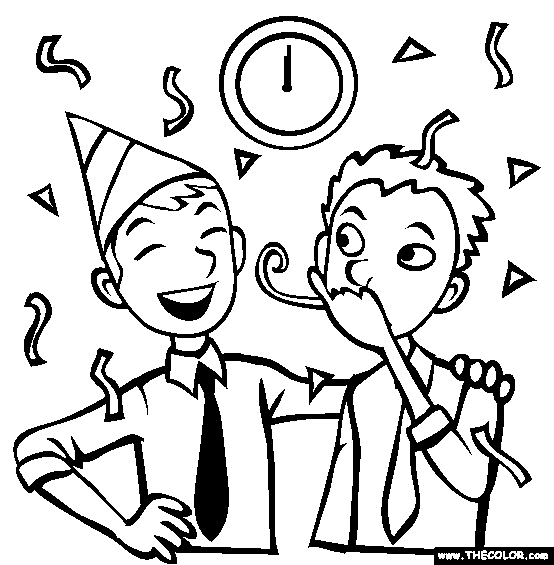 Happy New Year at Midnight Online Coloring Page