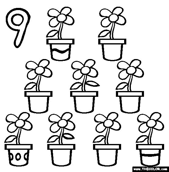 Nine (Flower Pots) Coloring Page