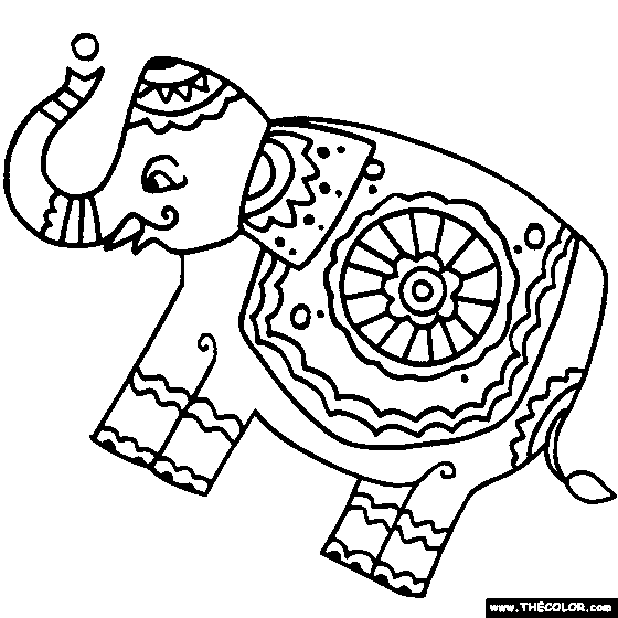 Ornate Elephant Folk Art Coloring Page