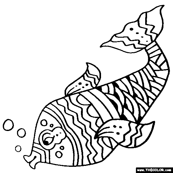 Ornate Fish Folk Art Coloring Page
