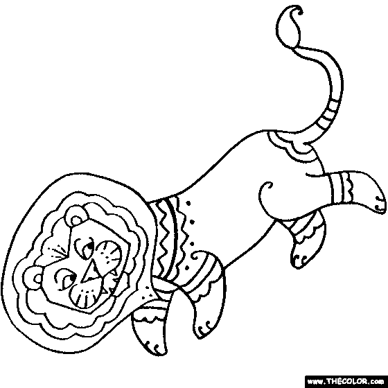 Ornate Lion Folk Art Jungle Lion Coloring Page