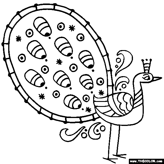 Ornate Peacock 1 Folk Art Coloring Page