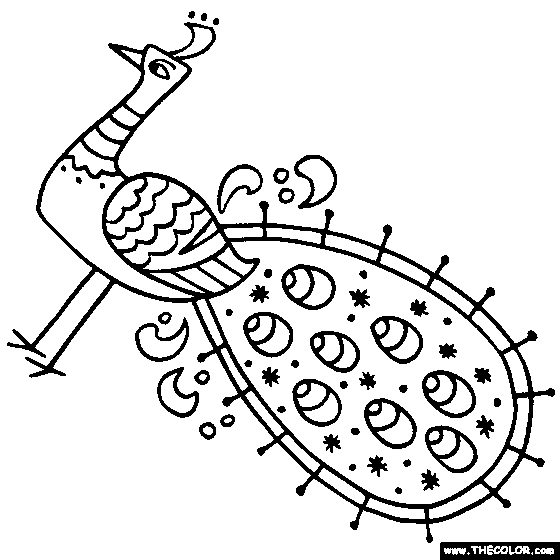 Ornate Peacock 2 Folk Art Coloring Page