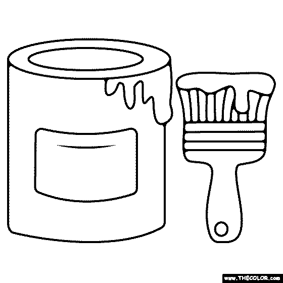 Painting Coloring Pages - Paint Can With Paint Brush 