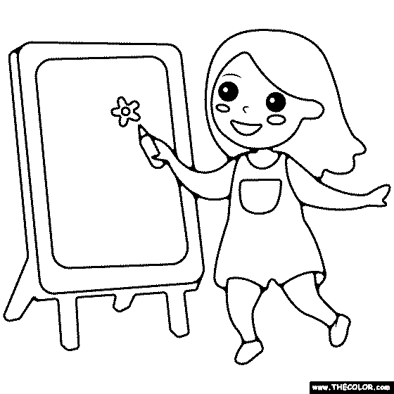 Easel With Painting Isolated Coloring Page Colouring Book Hand