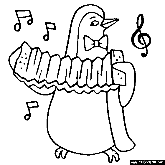 Penguin-accordion Coloring Page, Color Instrument