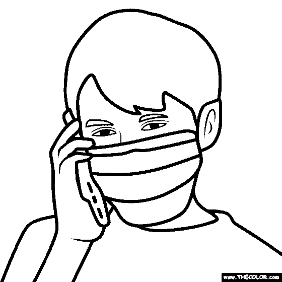 Person on telephone wearing mask Coloring Page